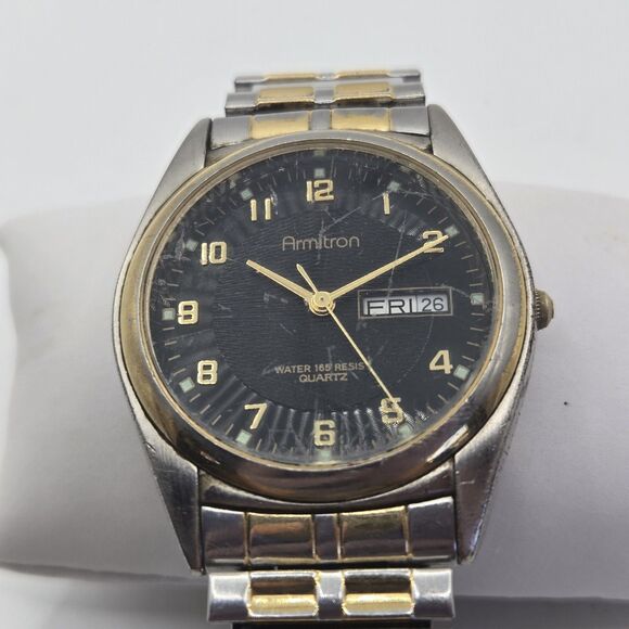 Vintage Armitron 36mm Mens Day Date Watch Two-tone Quartz New Battery Runs READ - Picture 1 of 13